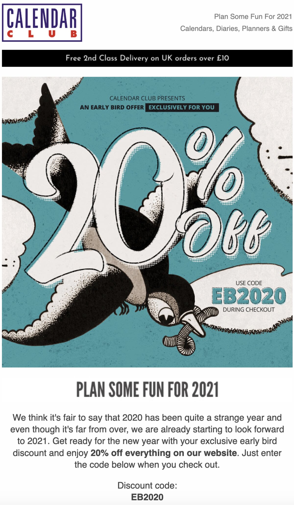 Calendar Club Early Bird email hero graphic